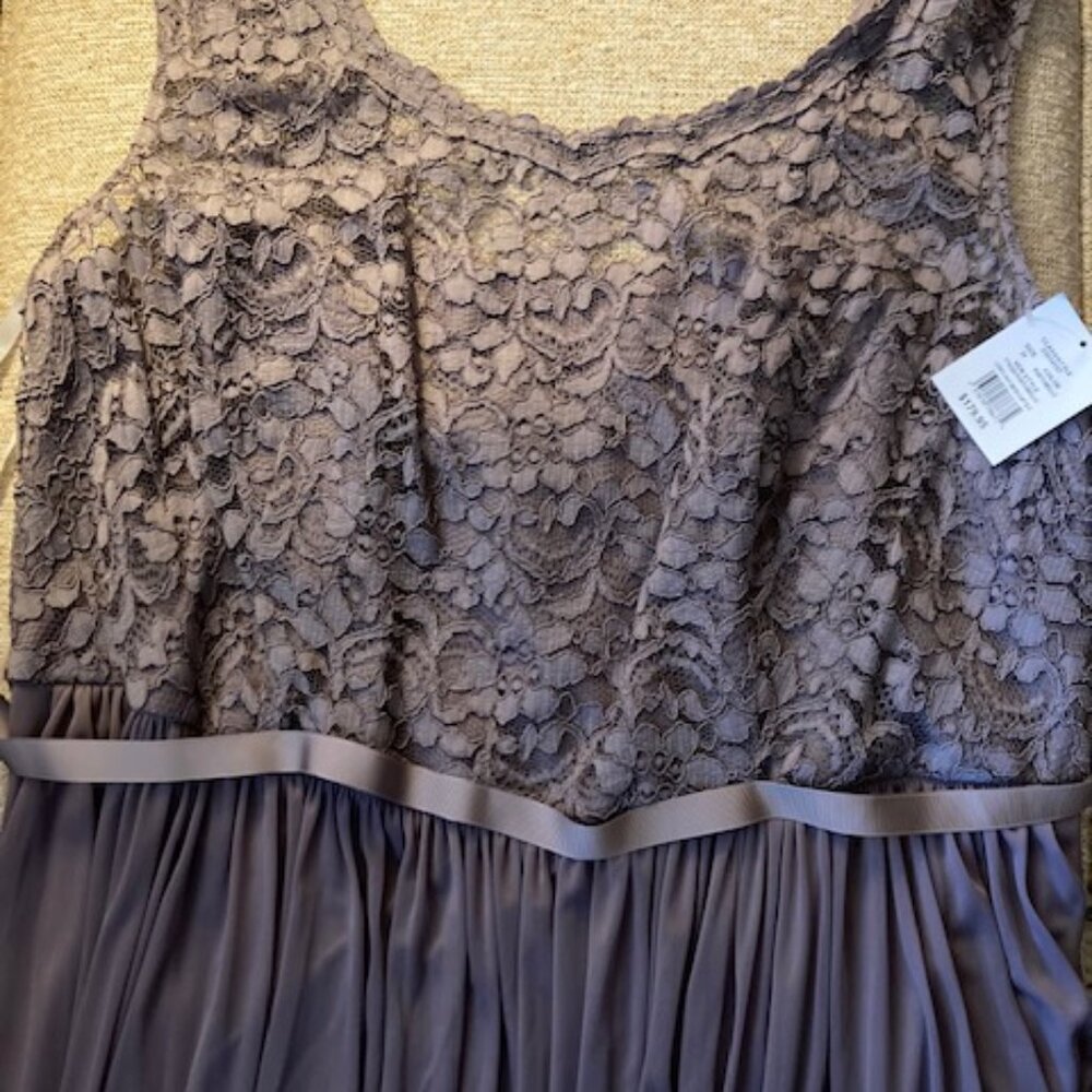 David's Bridal Lace and Chiffon Mesh Bridesmaid Dress - Portobello
